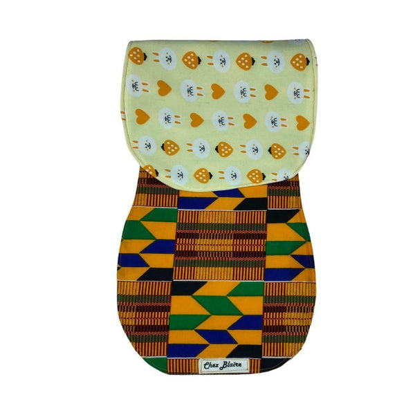 Chez Blaire African Print Burp Cloth - Kente and yellow backing 2 folded over - soft and plush for baby spit up and burping newborn