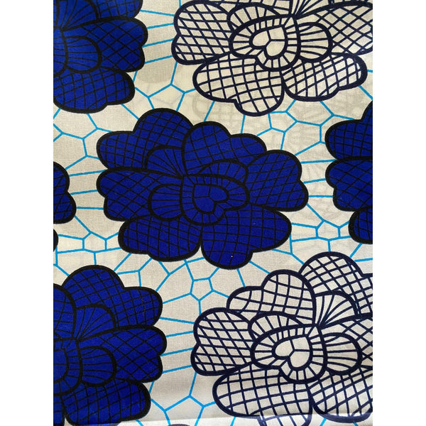 Chez Blaire White and Blue Flower Hearts African Print